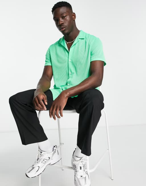 ASOS DESIGN - Camicia in airtex comoda verde fluo, 4 di 4