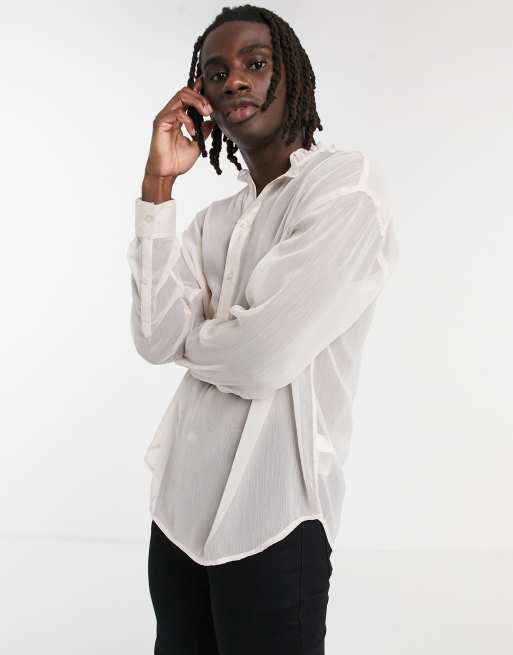 ASOS DESIGN - Camicia in chiffon oversize con volant sul colletto