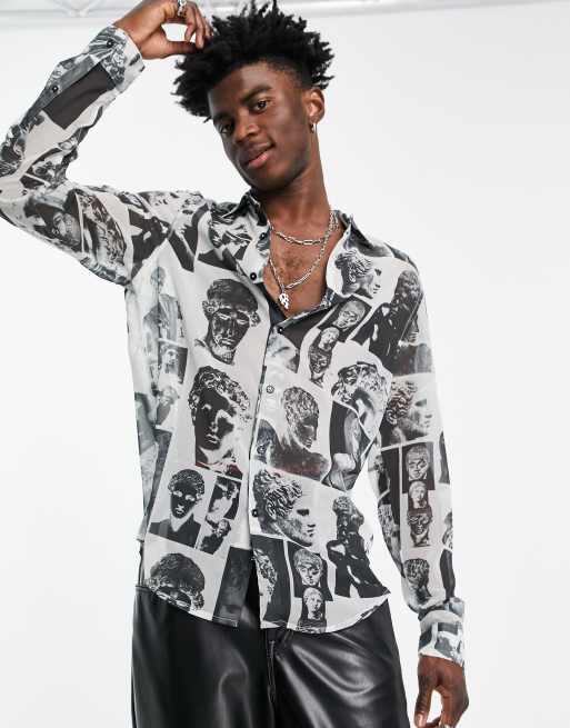 ASOS DESIGN - Camicia in crêpe trasparente con stampa di statua