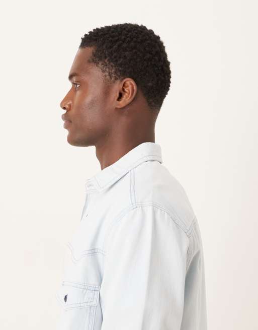 ASOS DESIGN - Camicia in denim blu lavaggio chiaro stile western, 4 di 5