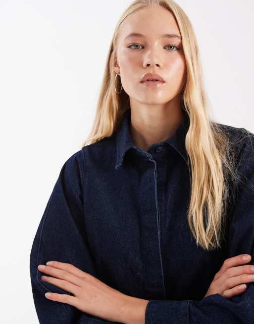 ASOS DESIGN camicia in denim con vita sagomata coordinata in rinse, 4 di 4