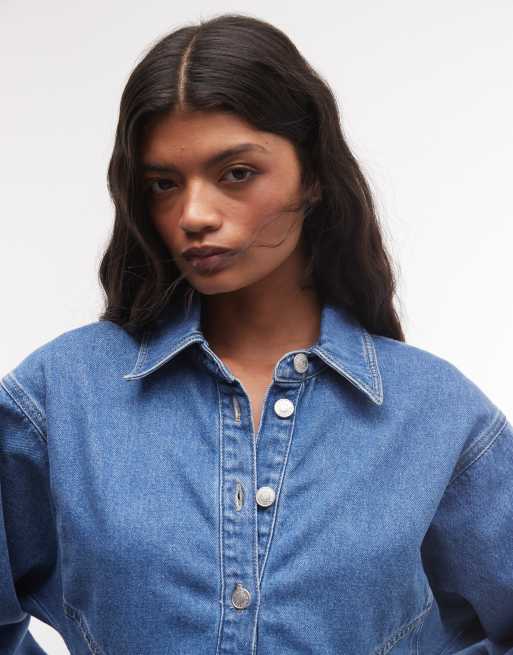 ASOS DESIGN camicia in denim con vita stretta blu co-ord, 3 di 4