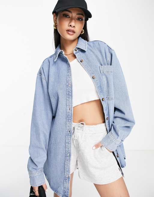 Asos Donna Abbigliamento Camicie Camicie denim Camicia di jeans oversize lavaggio medio 