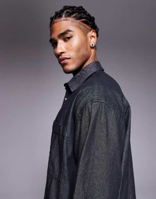 ASOS DESIGN - Camicia in denim oversize anni '90 nera, 4 di 5
