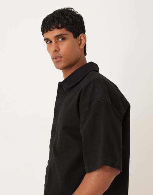 ASOS DESIGN - Camicia in denim oversize squadrata a maniche corte nera, 4 di 5