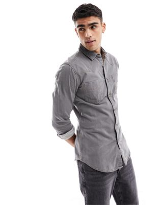 ASOS DESIGN slim western denim shirt with contrast stitching in washed black - ASOS Price Checker