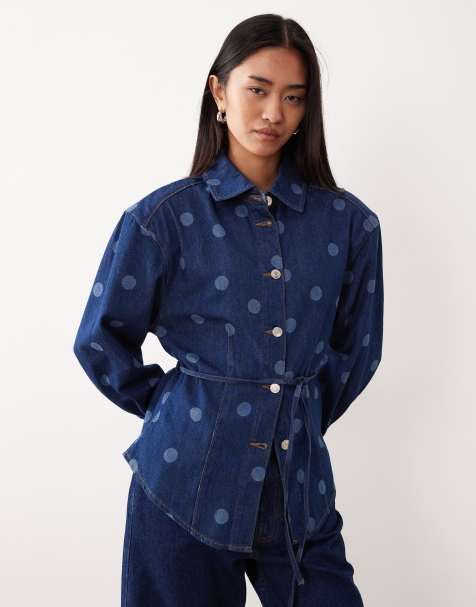 ASOS DESIGN - Camicia in denim stretta in vita a pois effetto laser - view 1