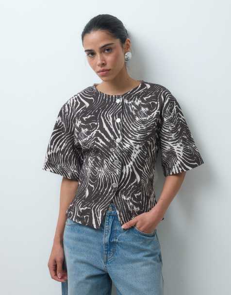 ASOS DESIGN camicia in denim stretta in vita con stampa zebra in coordinato - view 1