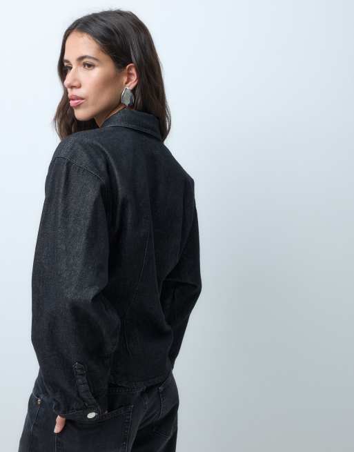 ASOS DESIGN camicia in denim stretta in vita lavaggio nero, 4 di 4