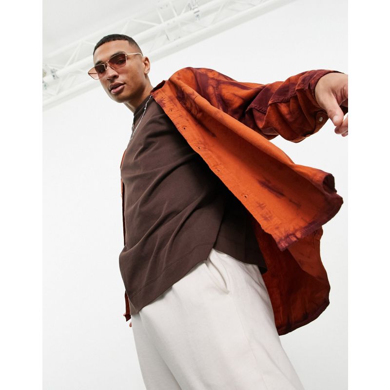 Confezioni multipack Uomo DESIGN - Camicia in flanella super oversize color ruggine tie dye candeggiata