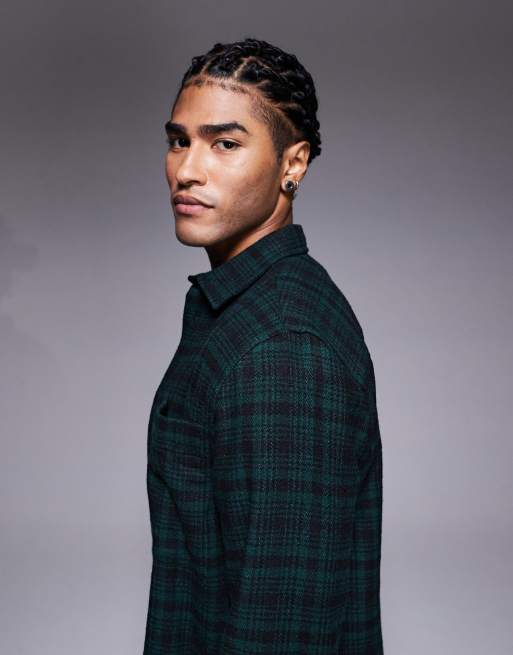 ASOS DESIGN - Camicia in flanella verde scuro a quadri vestibilità classica, 4 di 5