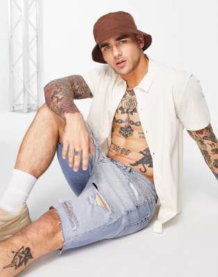 ASOS DESIGN - Camicia in jersey beige con bottoni