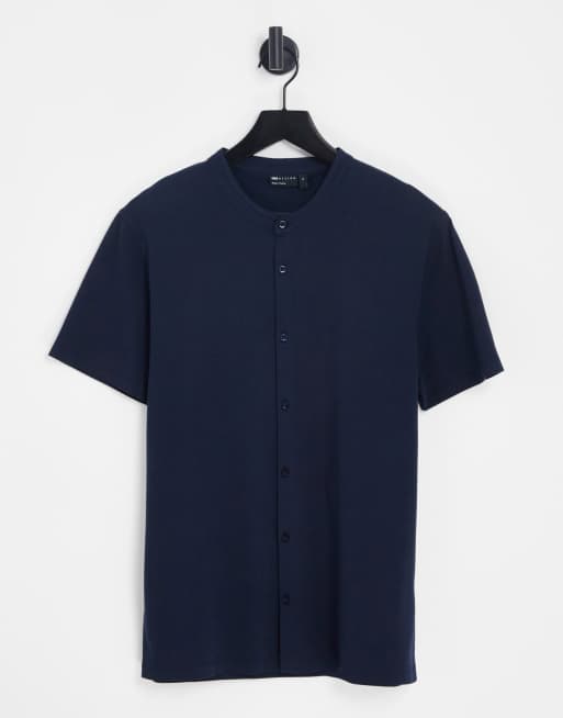 ASOS DESIGN - Camicia in jersey blu navy con collo serafino