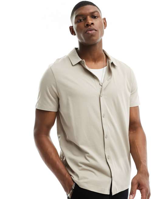 ASOS DESIGN - Camicia in jersey color tortora
