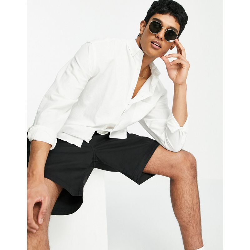 Camicie Uomo DESIGN - Camicia in lino bianca con vestibilità comoda e colletto con bottoni