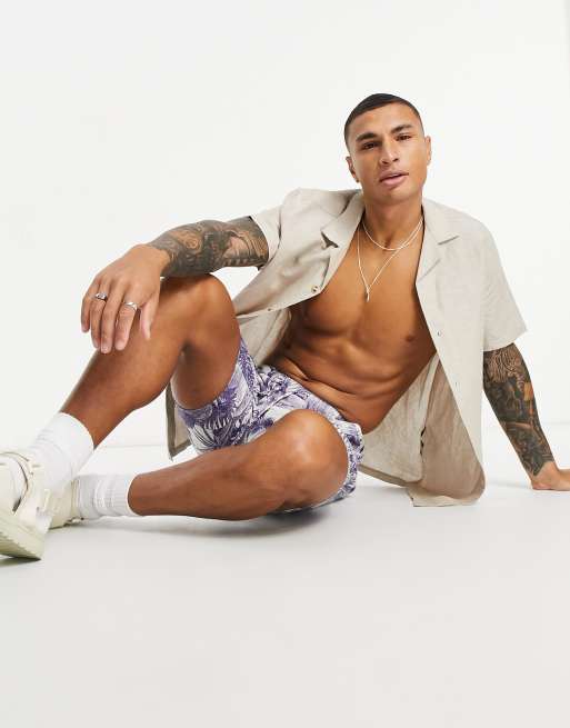 ASOS DESIGN - Camicia in lino regular fit con colletto con rever grigio pietra