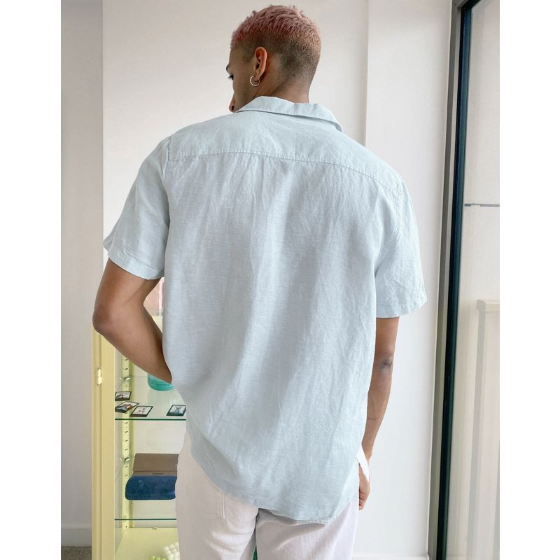 Camicie tinta unita QQ5QT DESIGN - Camicia in lino vestibilità comoda con colletto con rever colore menta
