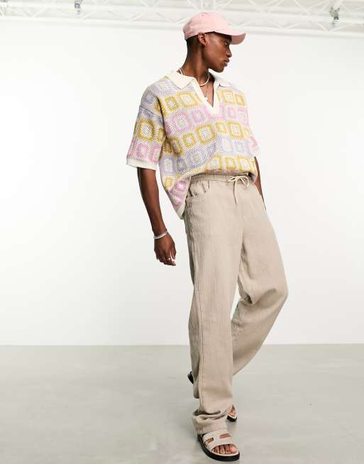 ASOS DESIGN - Camicia in maglia all'uncinetto con colletto con intaglio e motivo patchwork