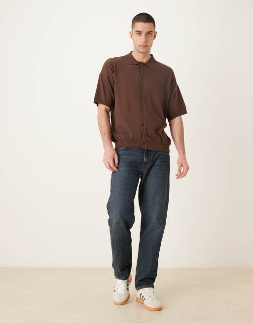 ASOS DESIGN - Camicia in maglia marrone vestibilità comoda con bottoni, 2 di 5