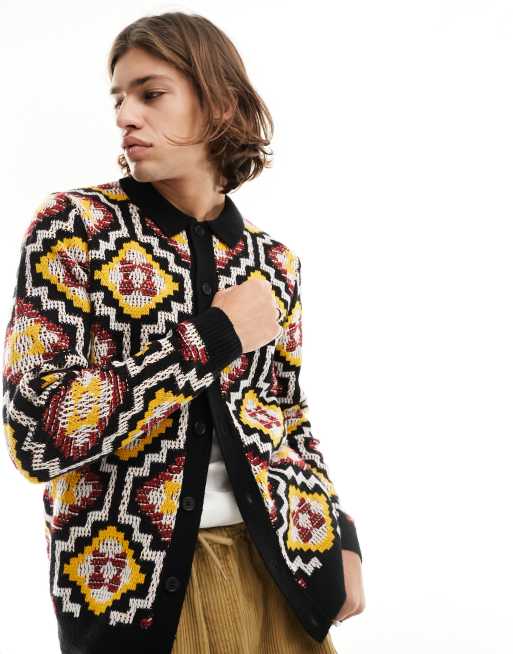 ASOS DESIGN - Camicia in maglia traforata arancione e rossa con motivo fantasia