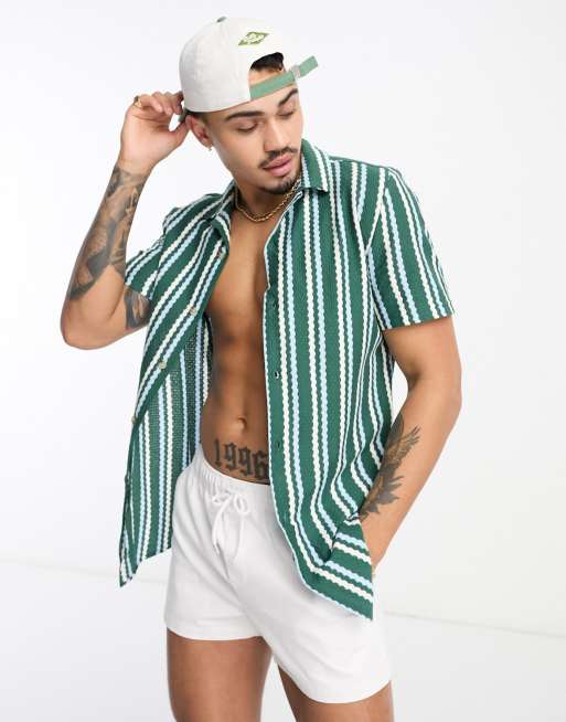 ASOS DESIGN - Camicia in maglia verde a righe con rever