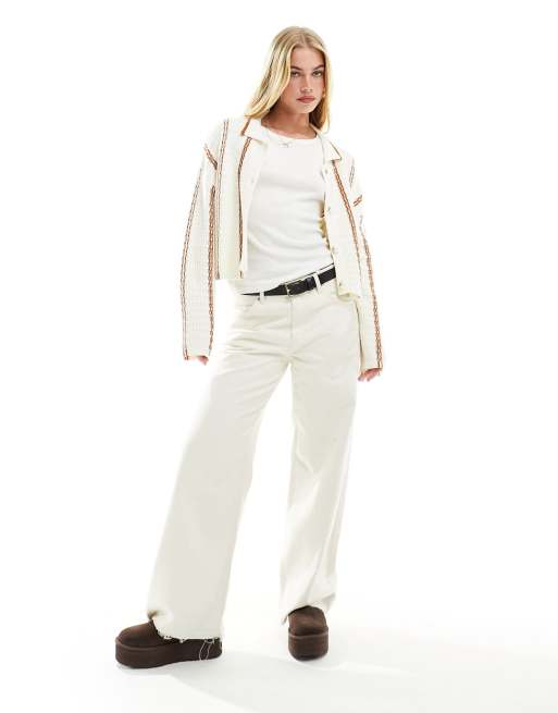 ASOS DESIGN - Camicia in maglia zenzero e crema a righe verticali con colletto, 3 di 4