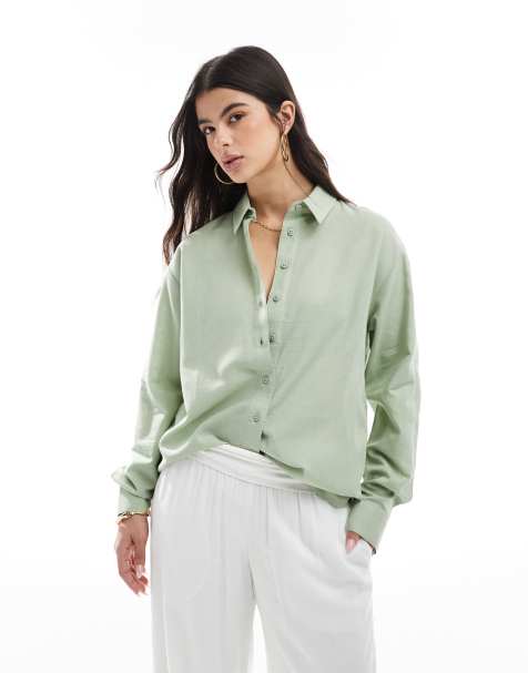 ASOS DESIGN - Camicia in misto lino color kaki - view 1