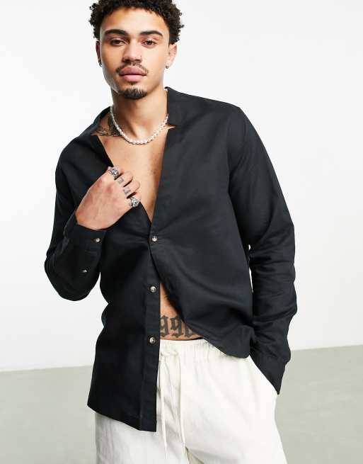 Camicia in lino nera deals