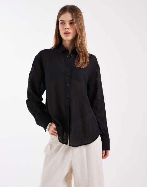 ASOS DESIGN - Camicia in misto lino nero - view 1