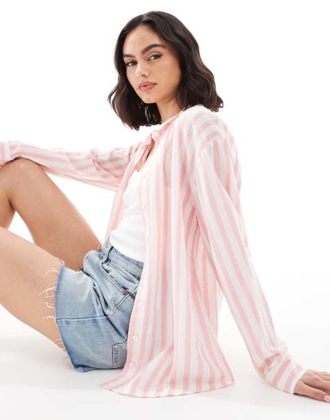 ASOS DESIGN - Camicia in misto lino rosa a righe - view 1