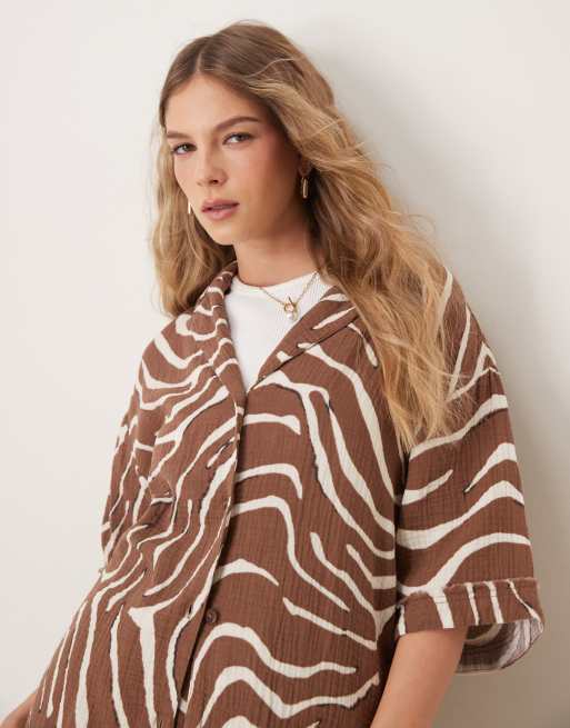 ASOS DESIGN - Camicia in mussola con stampa zebrata in coordinato, 4 di 4