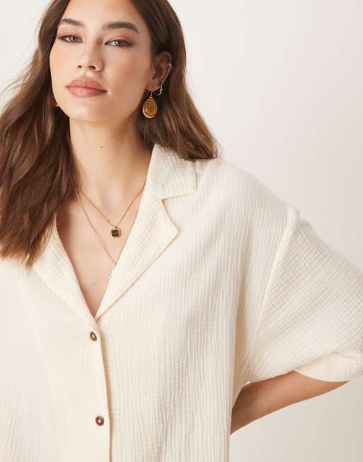 ASOS DESIGN - Camicia in mussola latticello in coordinato, 2 di 4