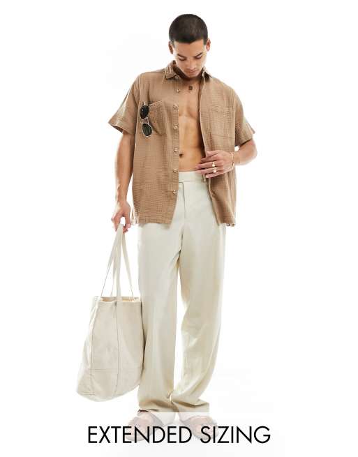 ASOS DESIGN - Camicia in mussola marrone a maniche corte vestibilità comoda con colletto a rever