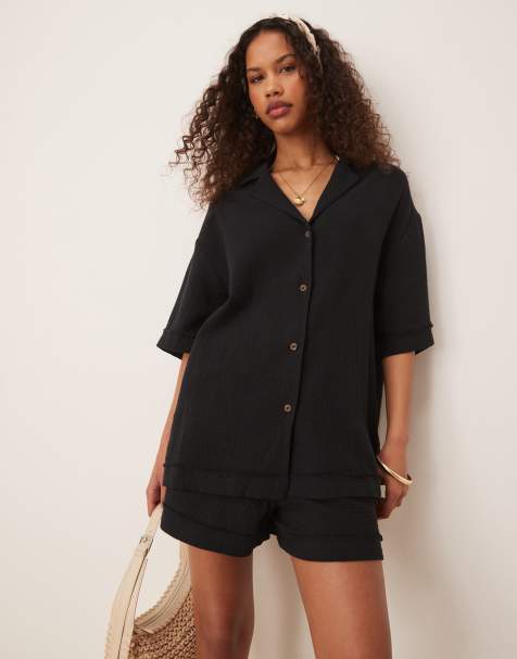 ASOS DESIGN - Camicia in mussola nera in coordinato - view 1