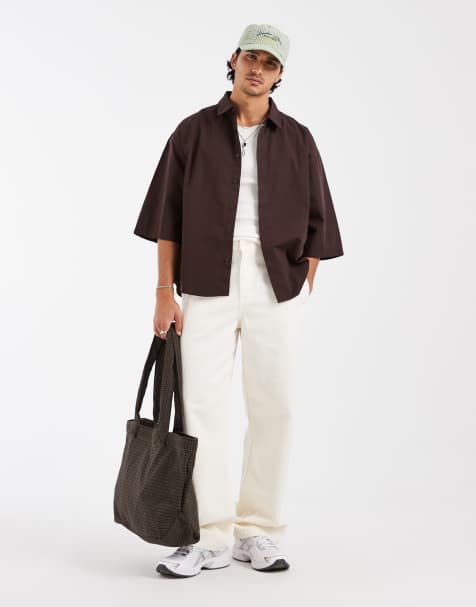 ASOS DESIGN - Camicia in popeline oversize marrone - view 1