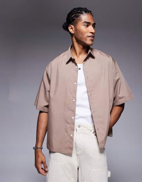 ASOS DESIGN - Camicia in popeline oversize squadrata marrone - view 1