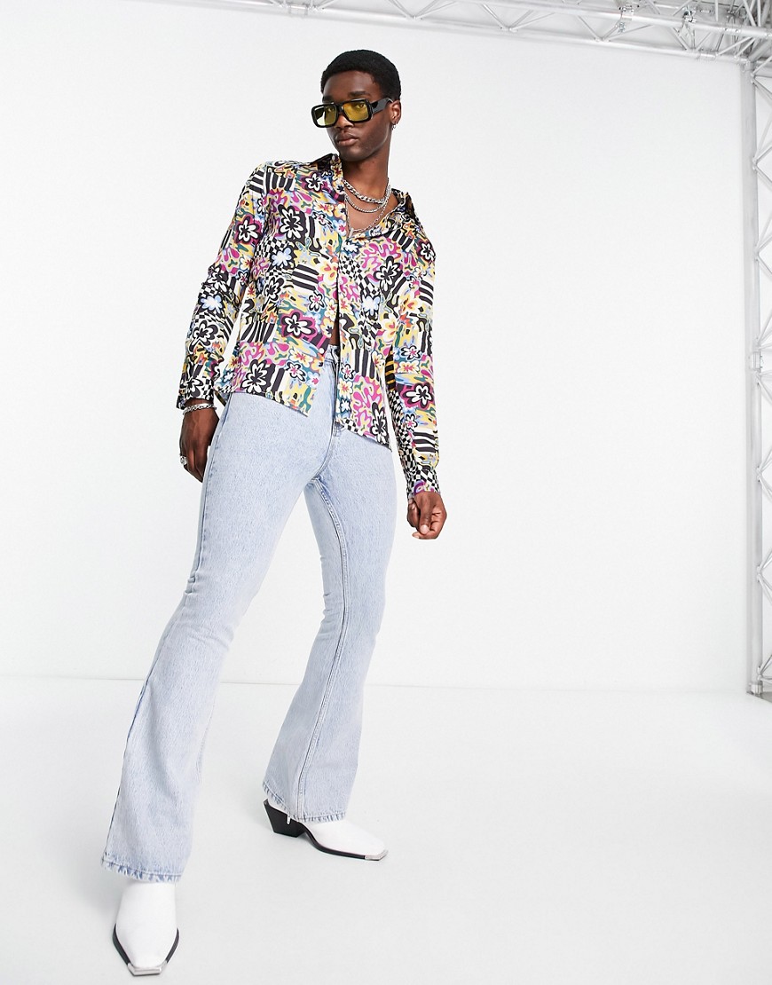 Camicia in raso a fiori con colletto anni'70-Multicolore - ASOS DESIGN Camicia donna  - immagine3