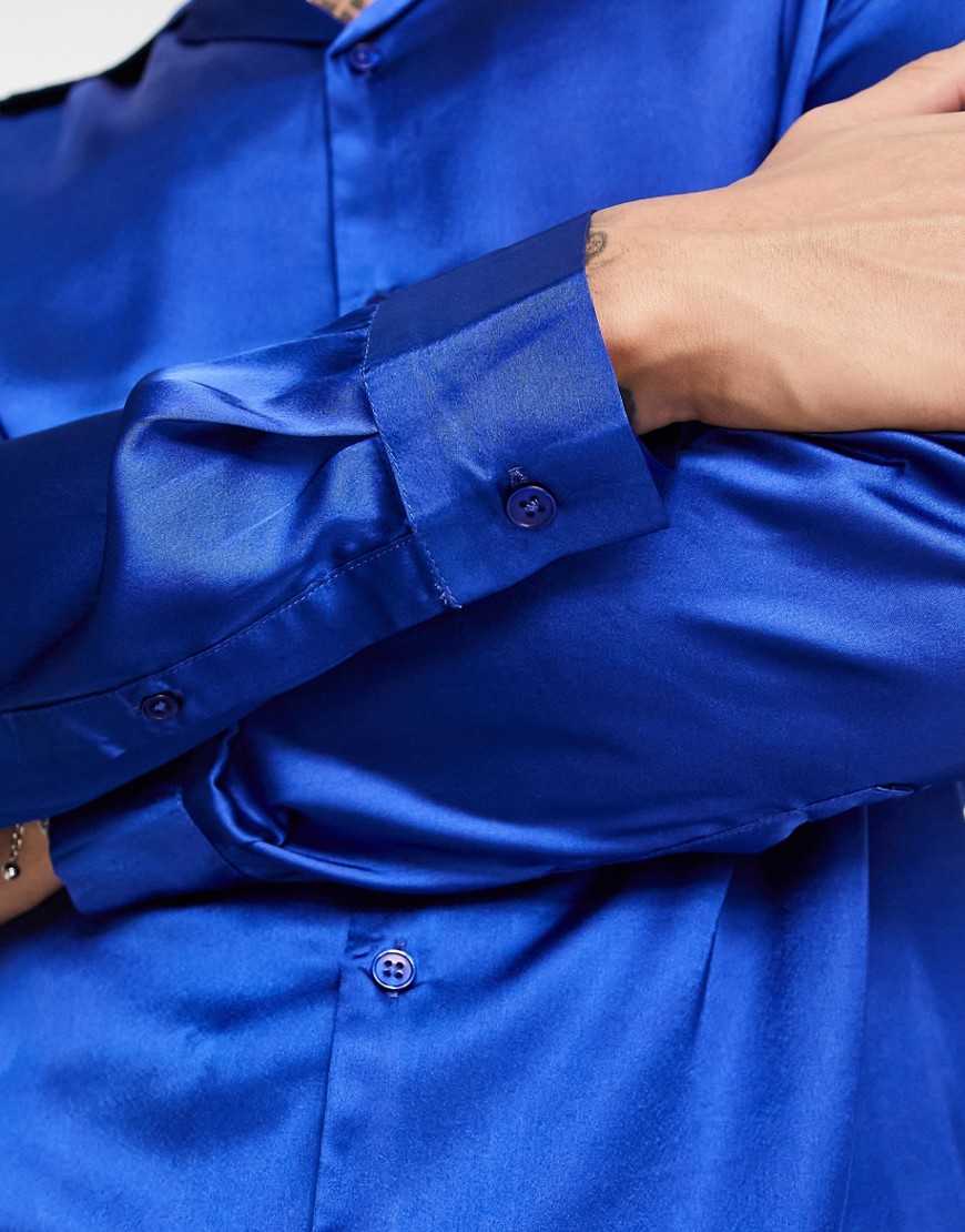 Camicia in raso blu con colletto anni'70 - ASOS DESIGN Camicia donna  - immagine1