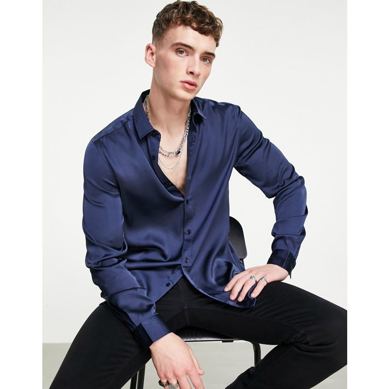 FeSHH Camicie DESIGN - Camicia in raso blu navy