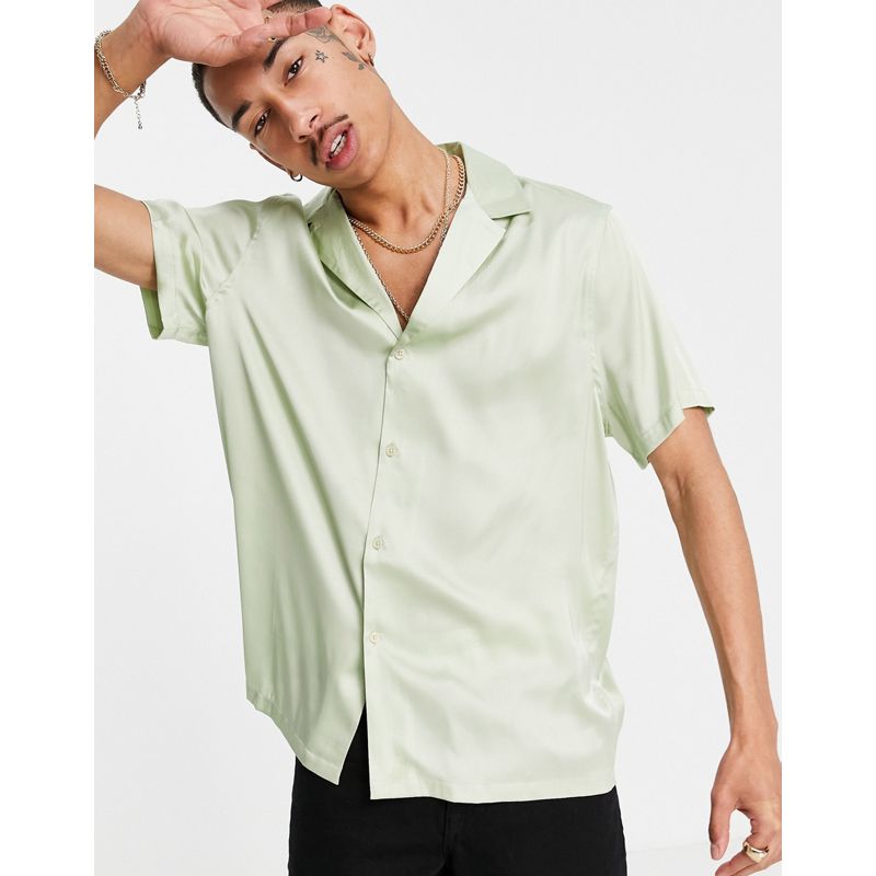 oxJQV Camicie tinta unita DESIGN - Camicia in raso con colletto con rever ampio, color menta