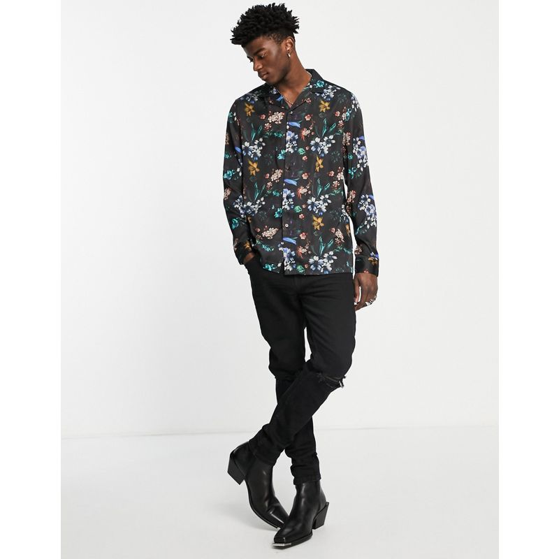 Uomo Camicie DESIGN - Camicia in raso con colletto con rever e stampa a fiori