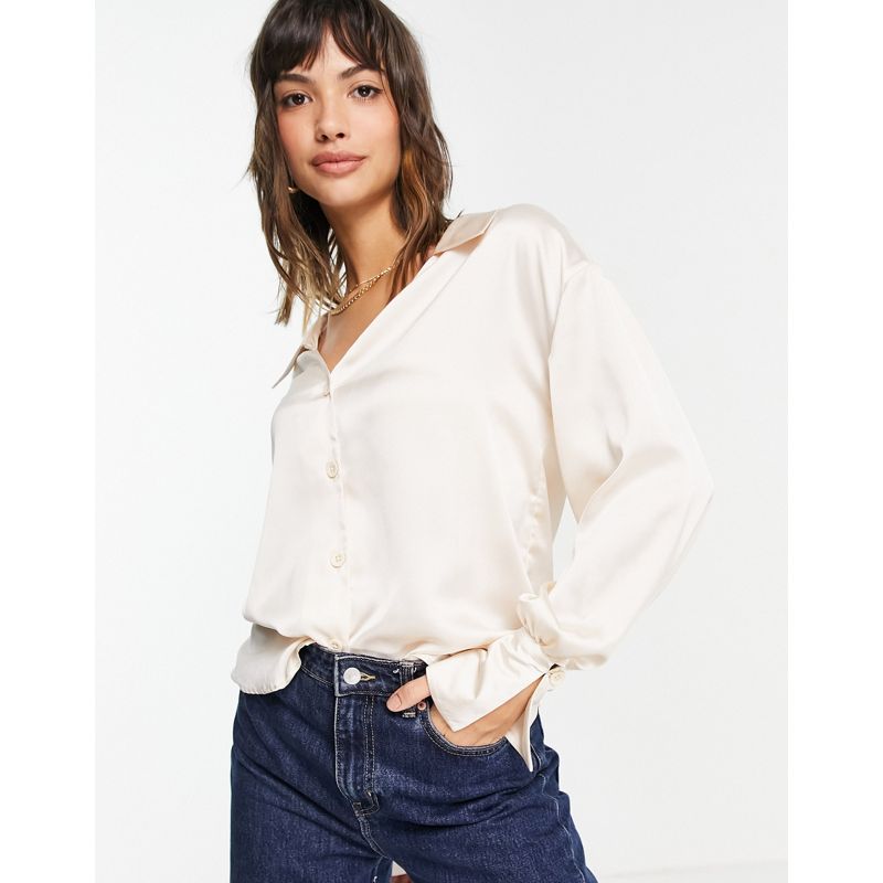 Top Donna DESIGN - Camicia in raso con colletto e polsini allungati color ostrica