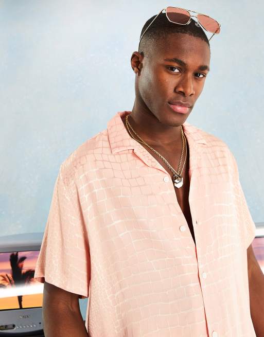ASOS DESIGN - Camicia in raso con stampa coccodrillo jacquard con rever classico
