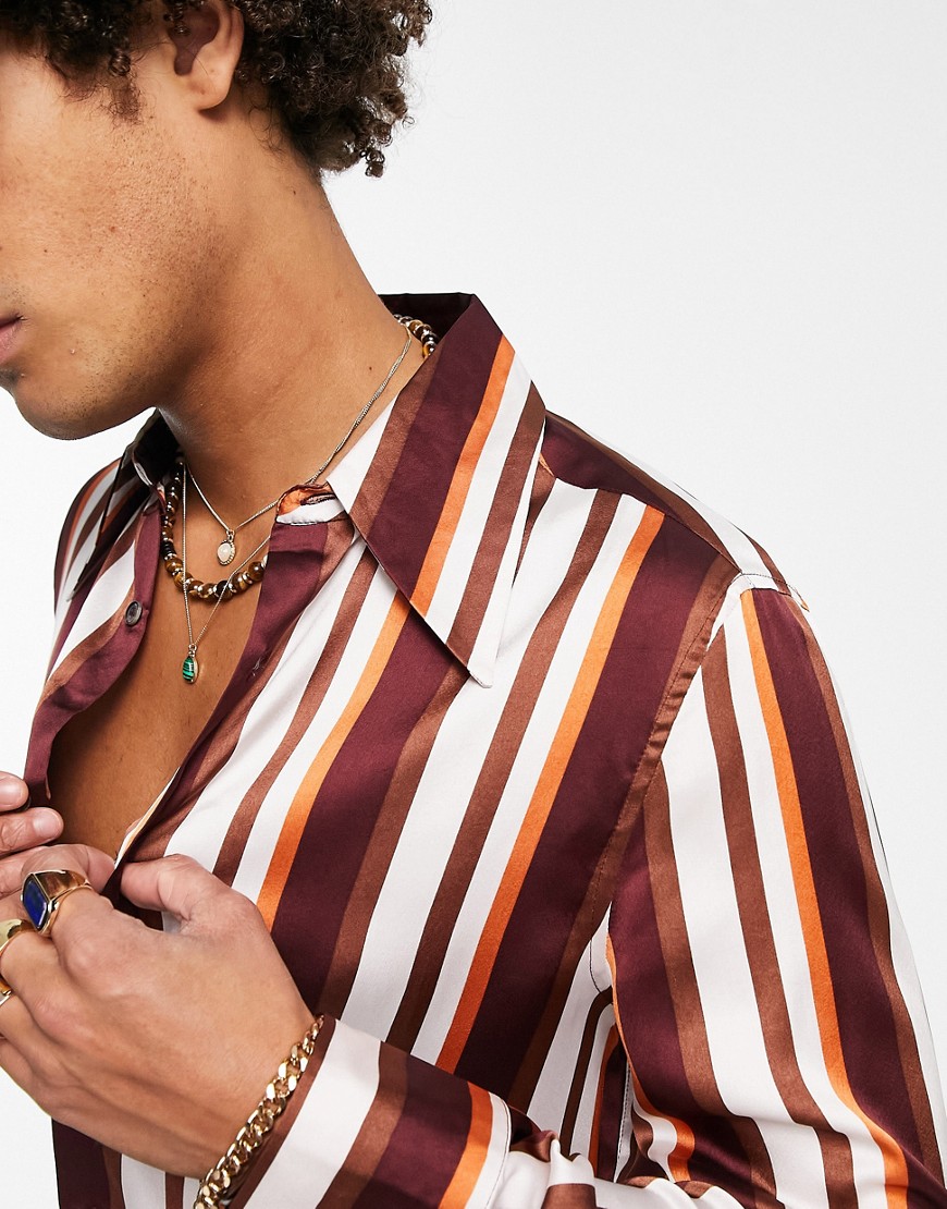 Camicia in raso marrone a righe con colletto anni'70-Viola - ASOS DESIGN Camicia donna  - immagine2