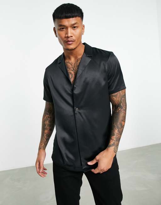ASOS DESIGN - Camicia in raso modello regular con bottone singolo