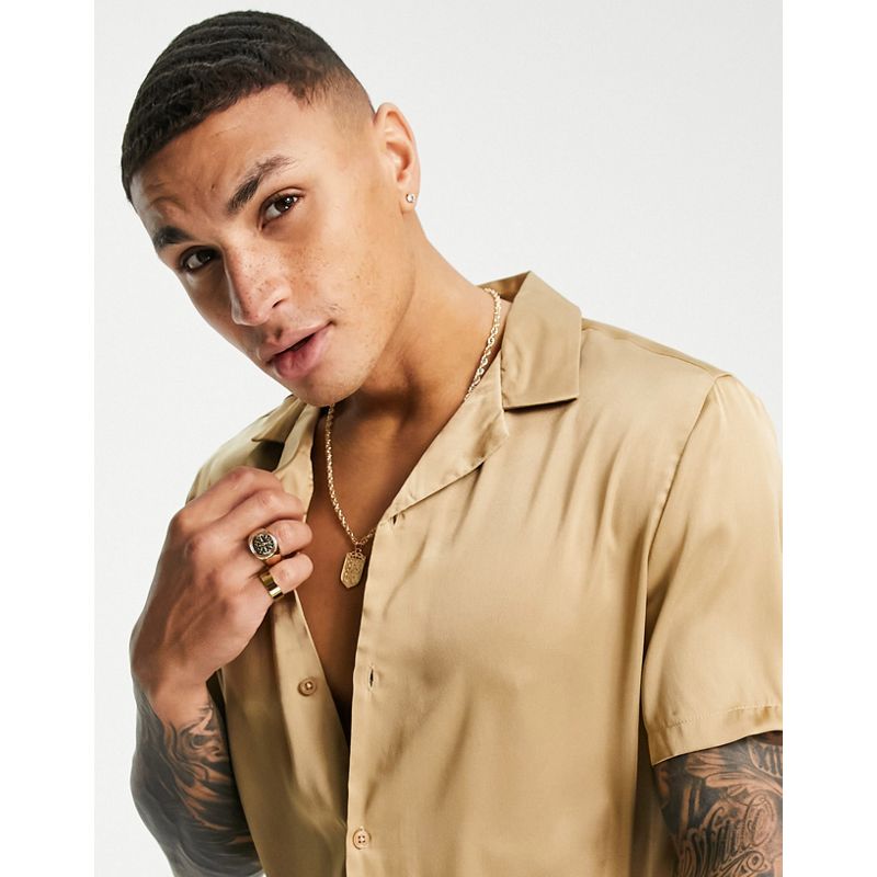Uomo ren4N DESIGN - Camicia in raso regular fit, colore beige