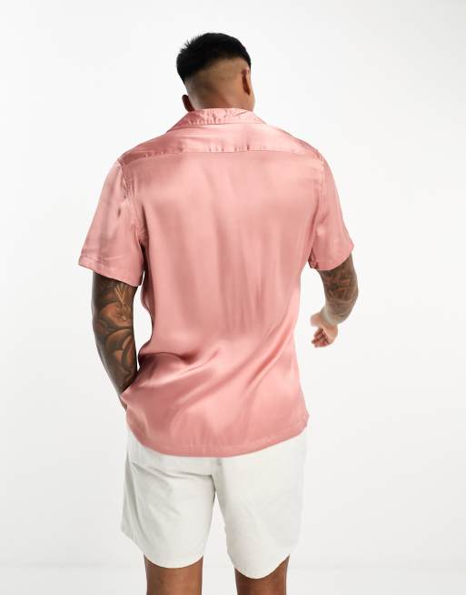 ASOS DESIGN - Camicia in raso rosa polvere con colletto con rever ampi, 4 di 4