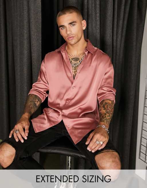 ASOS DESIGN - Camicia in raso rosa polvere oversize - LPINK