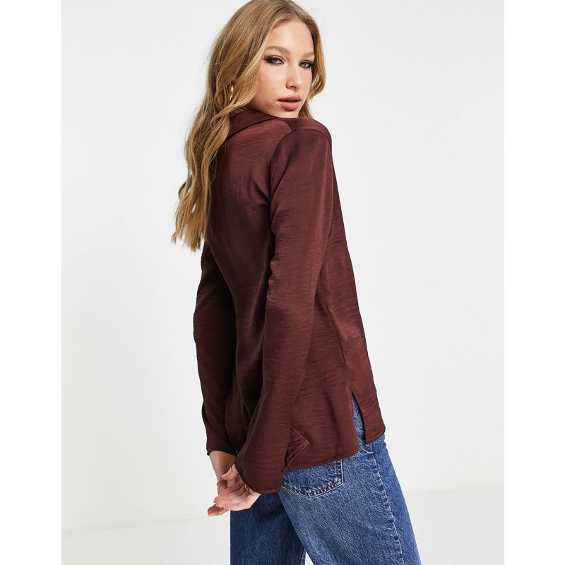 Donna Top DESIGN - Camicia in raso slim fit anni '90 marrone cioccolato