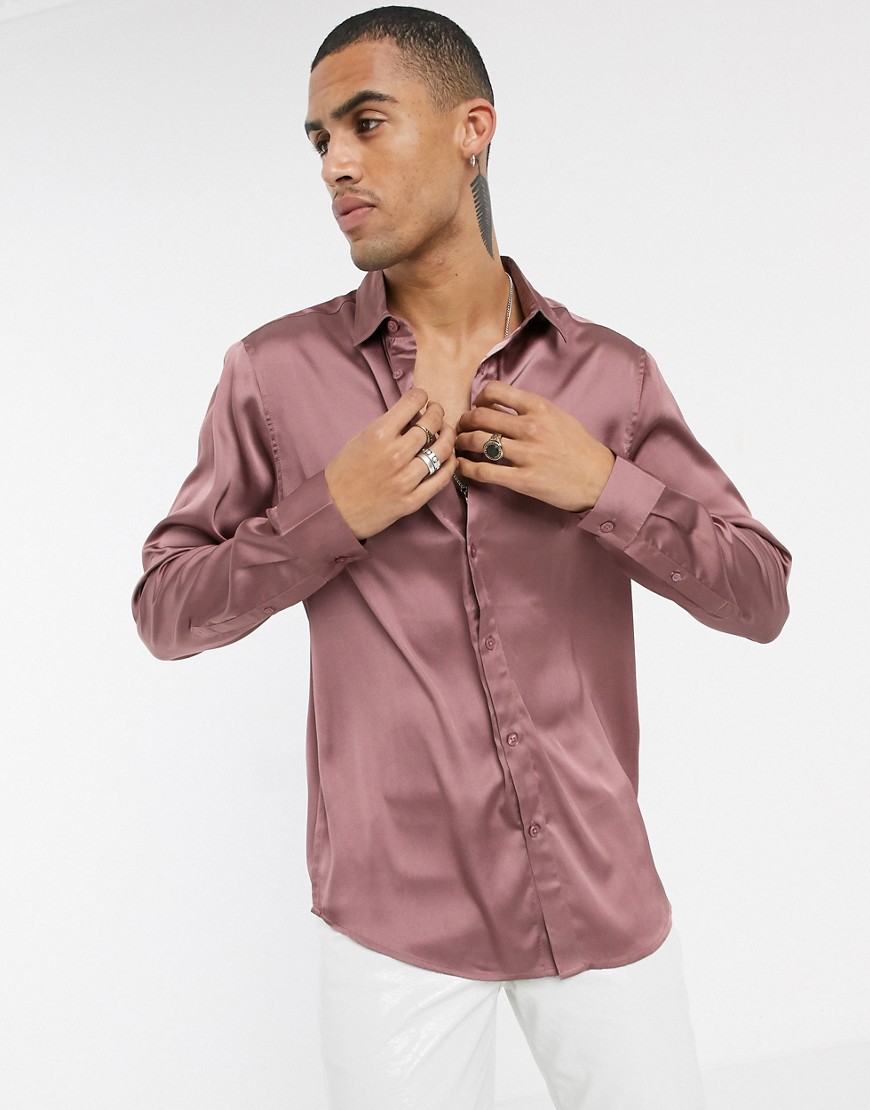 ASOS DESIGN - Camicia in raso vestibilità classica rosa